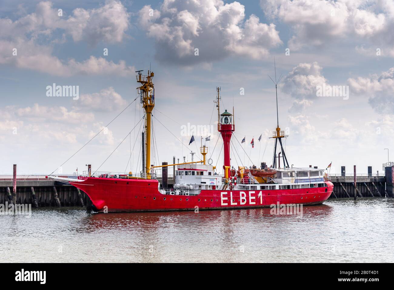 Cuxhaven, Deutschland - 6. August 2019: Feuerschiff ELBE 1 im Hafen von Cuxhaven vermocht Stockfoto