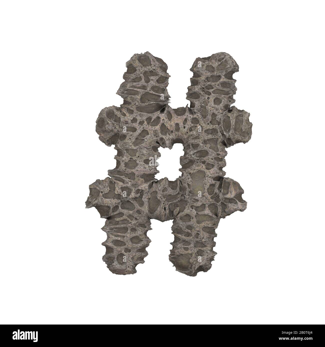 Poröser Steinbrief auf weißem Hintergrund - 3D-Rendering Stockfoto