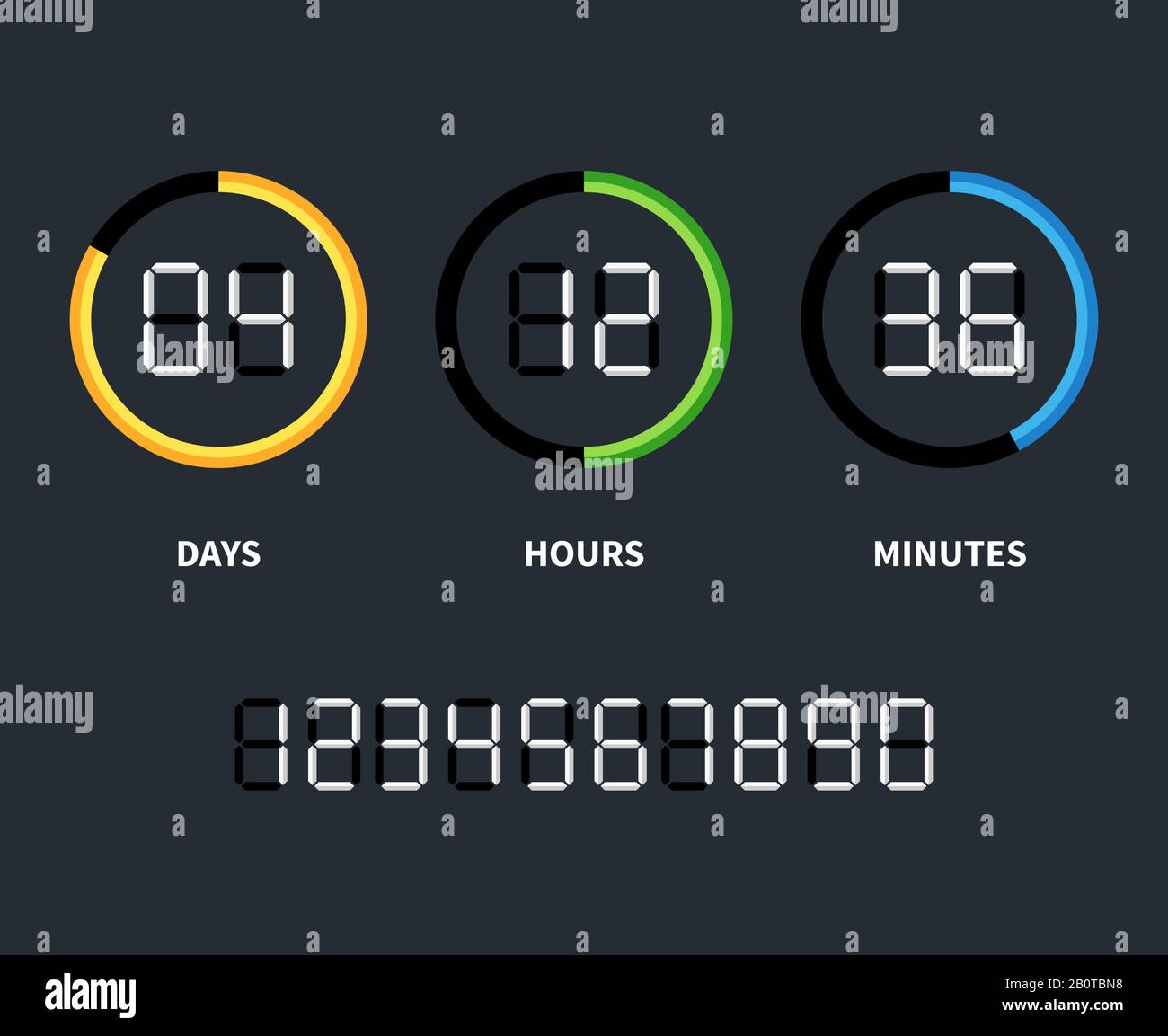Digitaluhr oder Countdown-Timer. Vektorzeitkonzept. Countdown-Timer mit Tagen und Stunden, Abbildung der Countdown-Uhr Stock Vektor