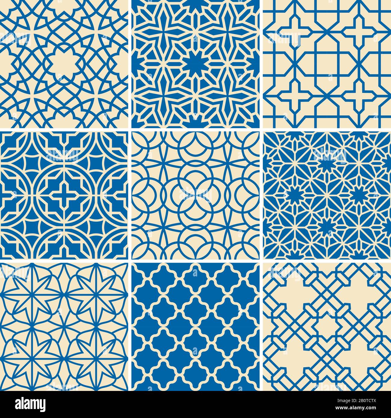 Türkische Textur Vektor halbfreie Muster. Islamisch arabisch wiederholte Hintergründe gesetzt. Abbildung: Sammlung arabischer Muster Stock Vektor