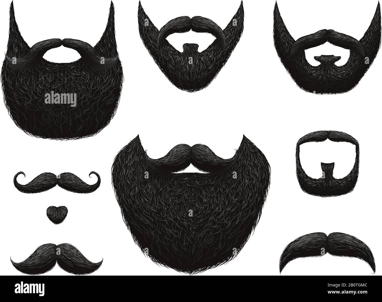 Hand gezeichnete Bärte und Moustaches Vektorsammlung. Abbildung: Schwarzer Bart und Schnurrbart Stock Vektor