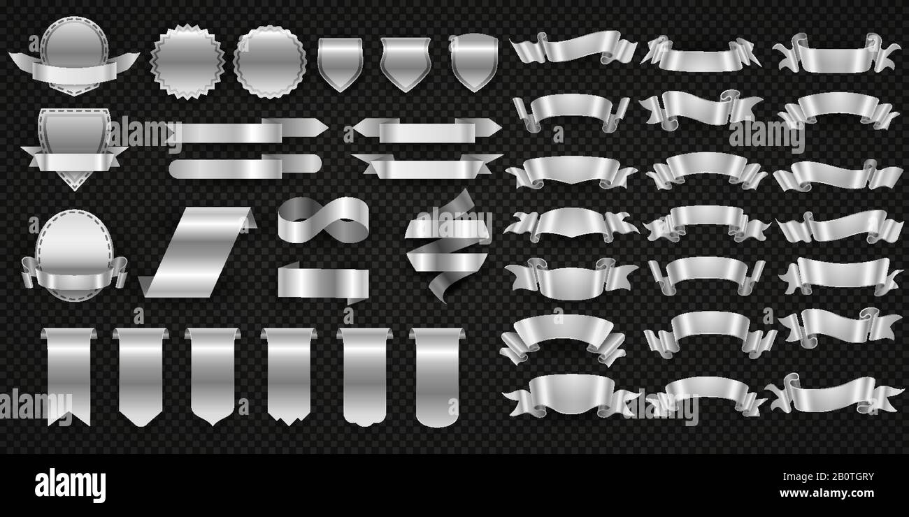 Silber- und Stahlbänder, Vektor-Set mit Metallhüllen. Abbildung: Silbernes Band aus Stahl Stock Vektor
