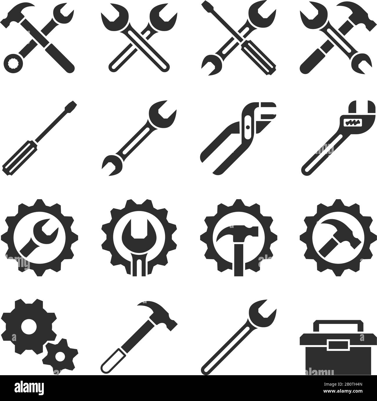 Vektorsymbole für Technologie- und Wartungstools. Reparaturservice-Symbol, illustrieren der Wartungseinstellung Stock Vektor
