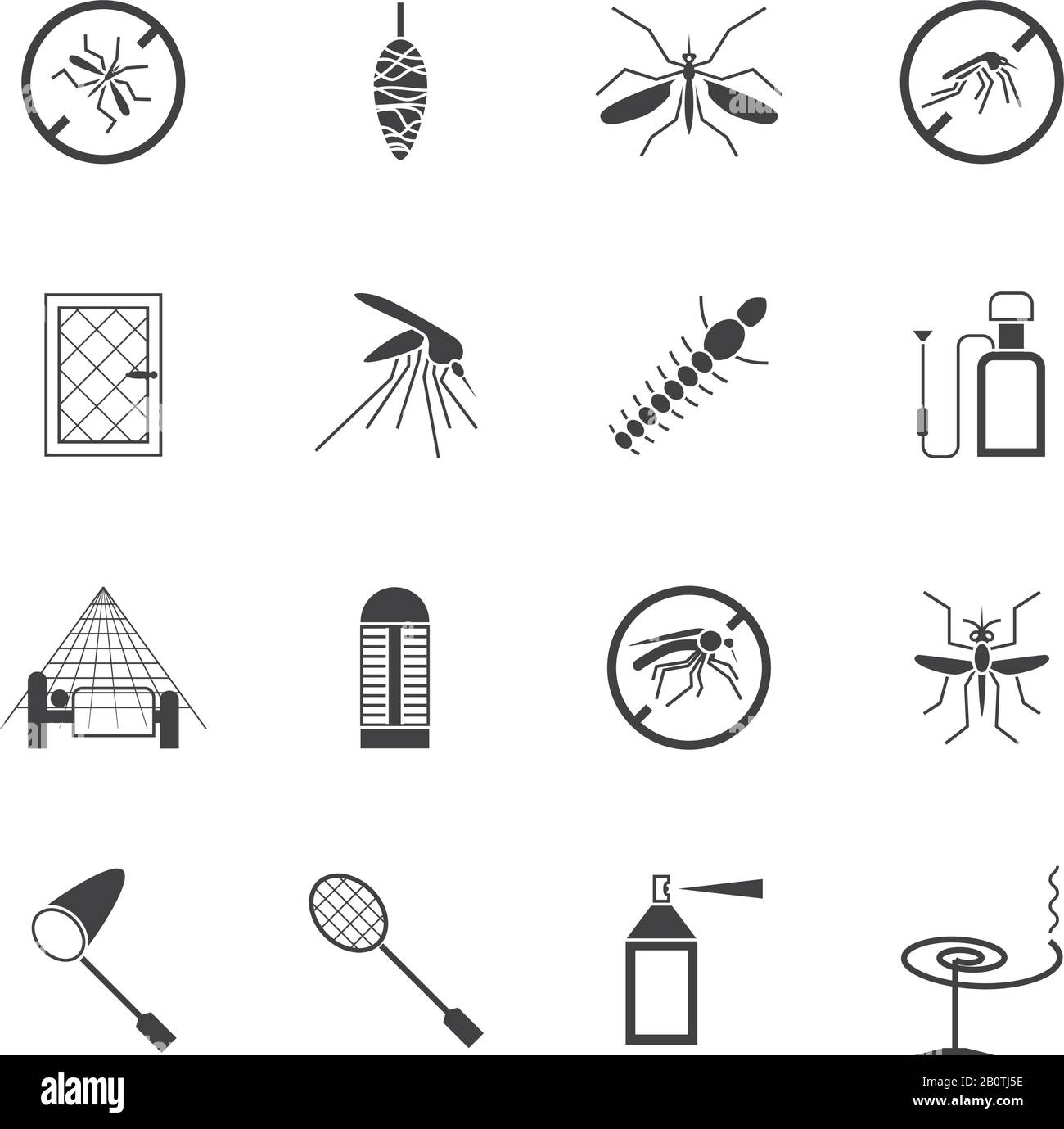 Vektorsymbole zum verhindern und Steuern von Mosquito. Mückensymbolabbildung verbieten Stock Vektor