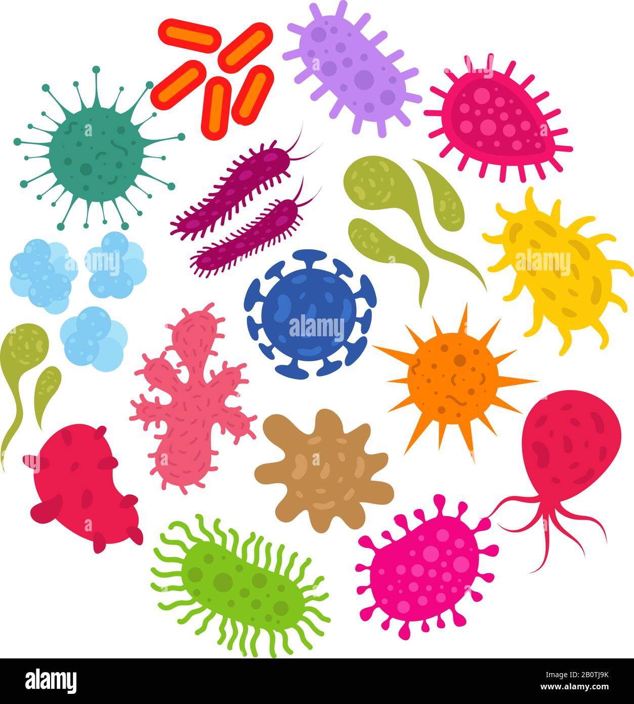 Mikroorganismus und primitives Infektionsvirus. Vektorsymbole für Bakterien und Keime. Virusinfektion, Abbildung von Mikroorganismenbakterien Stock Vektor