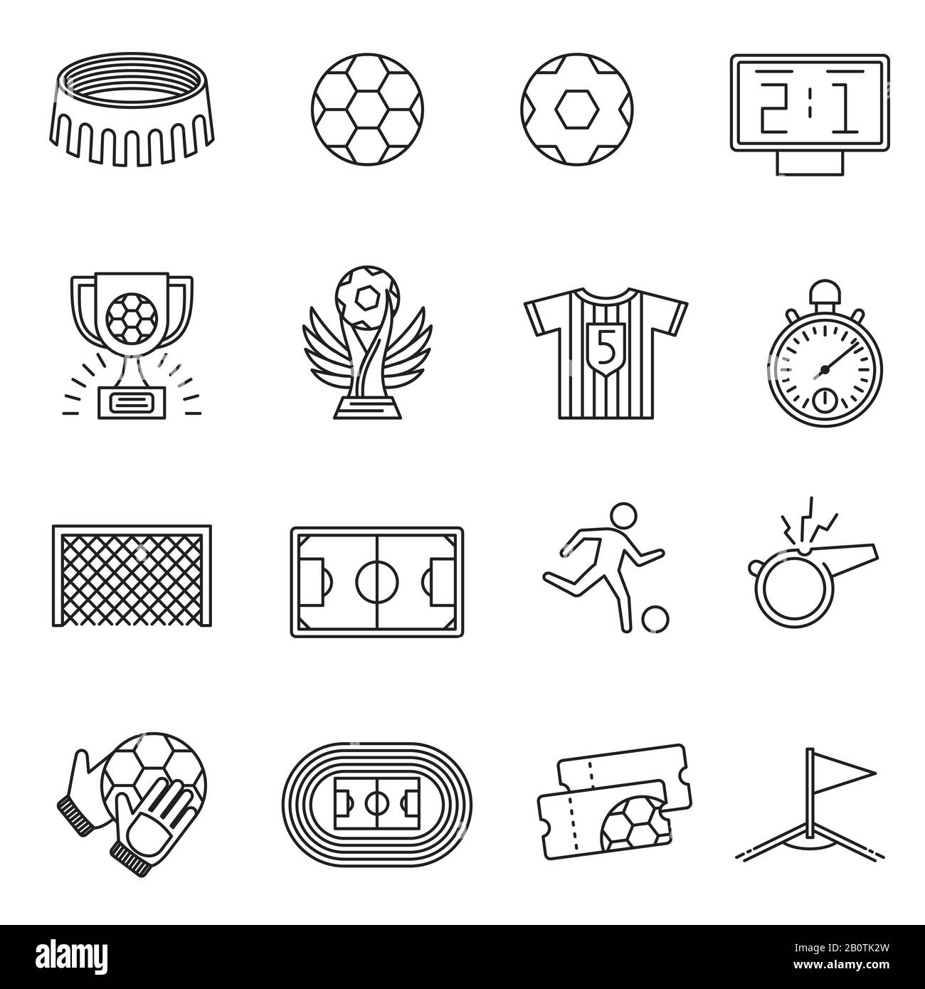 Symbole für Linienvektoren des Fußballwettbewerbs. Fußball-Champions-League-Piktogramme. Fußball-Meisterschaft Sportspiele Symbole Illustration Stock Vektor