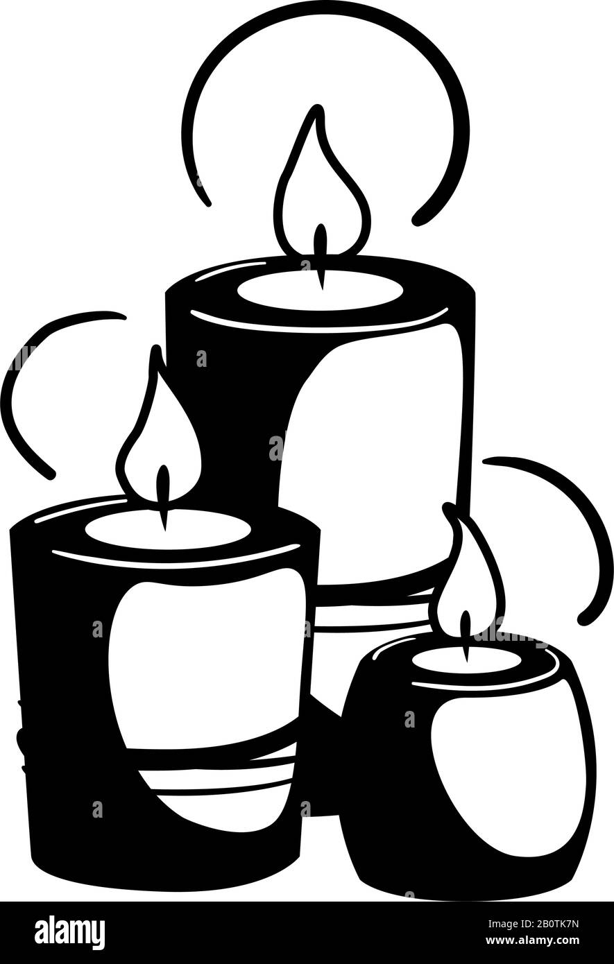 Glyphe drei Kerzen Spa für Web-Design. Urlaub Feier Entspannung schwarze Silhouette Konzept. Piktogramm Für Aromatische Vektoren im Gesundheitswesen auf isoliertem Weiß. Logo für die Feuermeditation - Symboldekoration. Stock Vektor