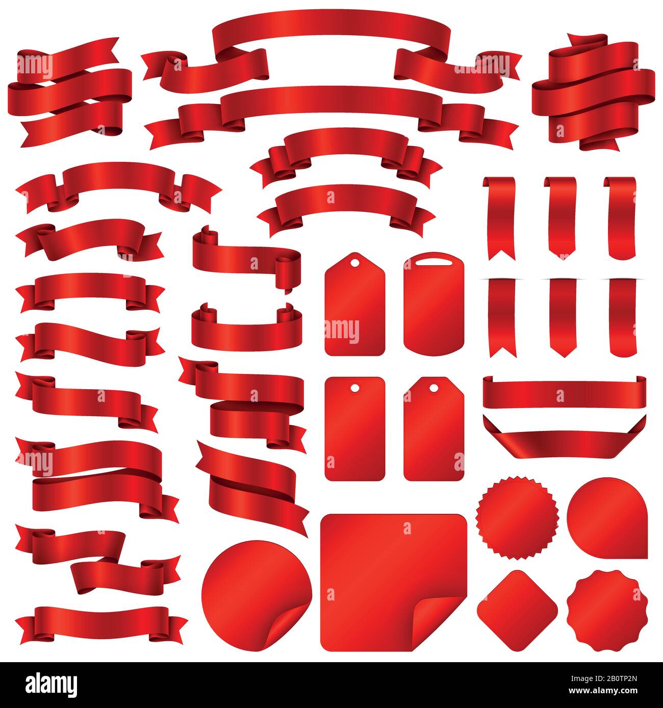 Umhüllung roter Farbbanner und Preisschilder Vektorsatz. Abbildung: Farbbänder für Preisaufkleber Stock Vektor
