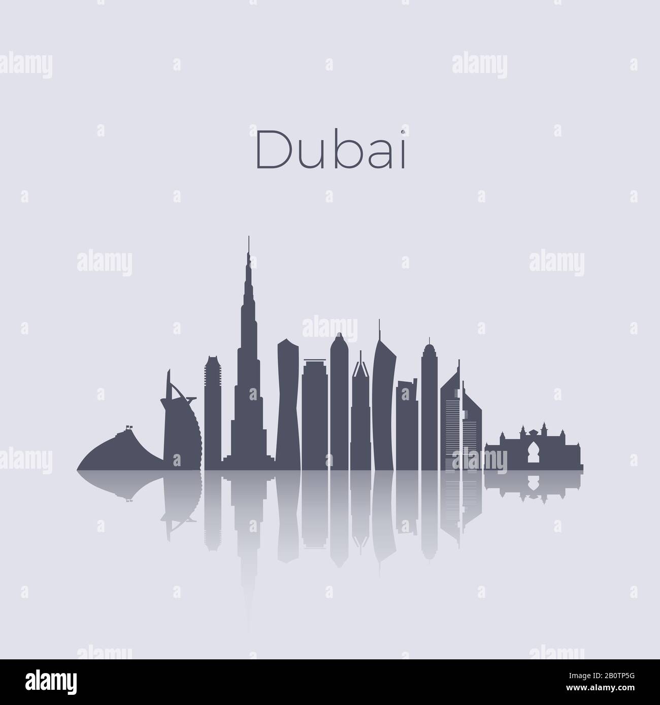 Moderne Gebäude in Dubai Silhouette Vector Skyline. UAE emirates Wahrzeichen Stadtbild. Architektur im Stadtbild, Abbildung der uae-Stadtsilhouette Stock Vektor