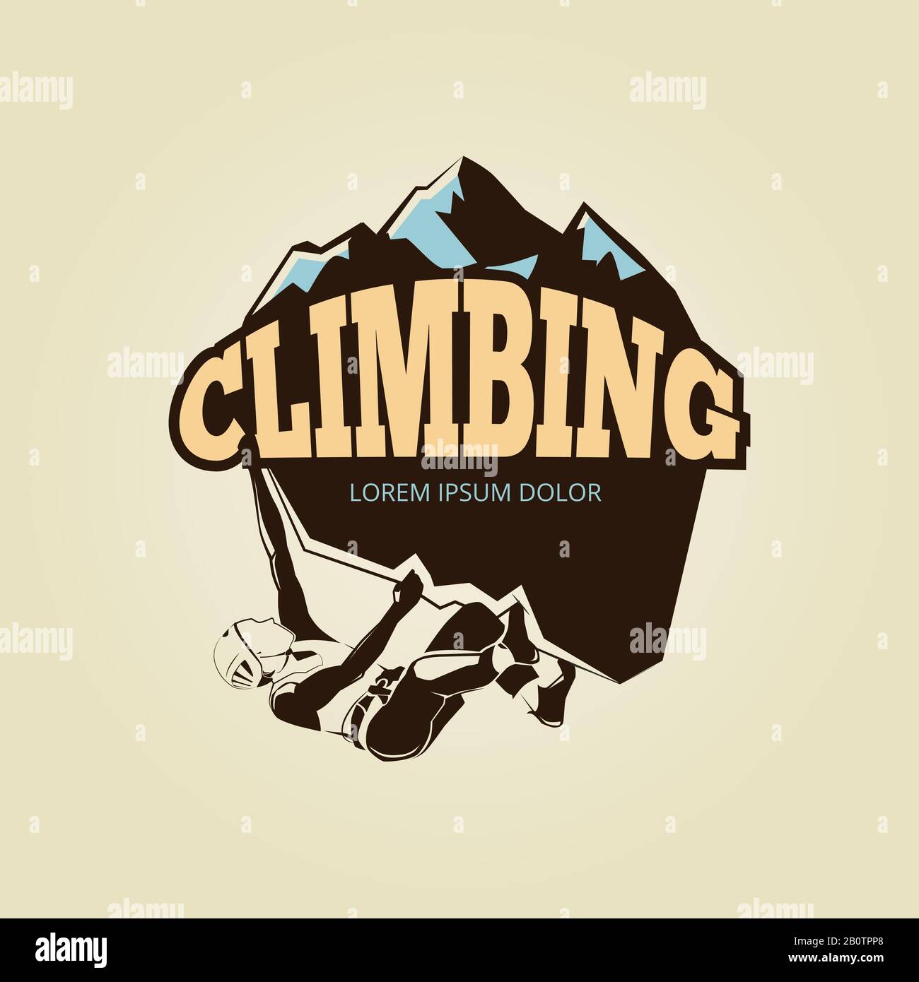 Vintage Mountane Climbling Logo mit Person. Emblem Kletterexpedition, Vektorgrafiken Stock Vektor