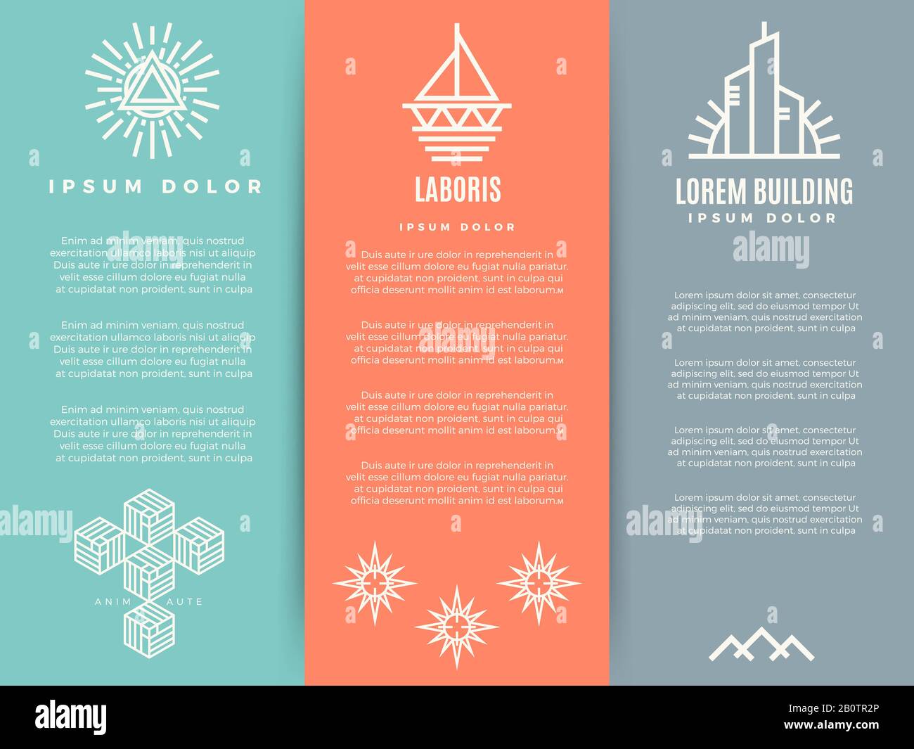 Flyer mit minimalem geometrischem Vintage-Muster verführen mit linearen Logos. Business Vintage - minimales Layout-Banner. Vektorgrafiken Stock Vektor