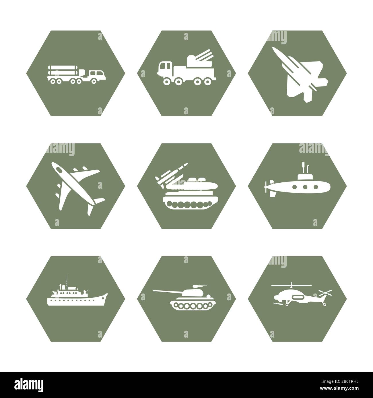 Militärtransport-Ikonen Set - Armee-Ikonen-Design. Armee-Transport für den Krieg, Vektorillustration Stock Vektor