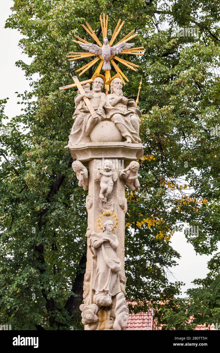 Säule der Heiligen Dreifaltigkeit in Prievidza, Region Trencin, Slowakei Stockfoto