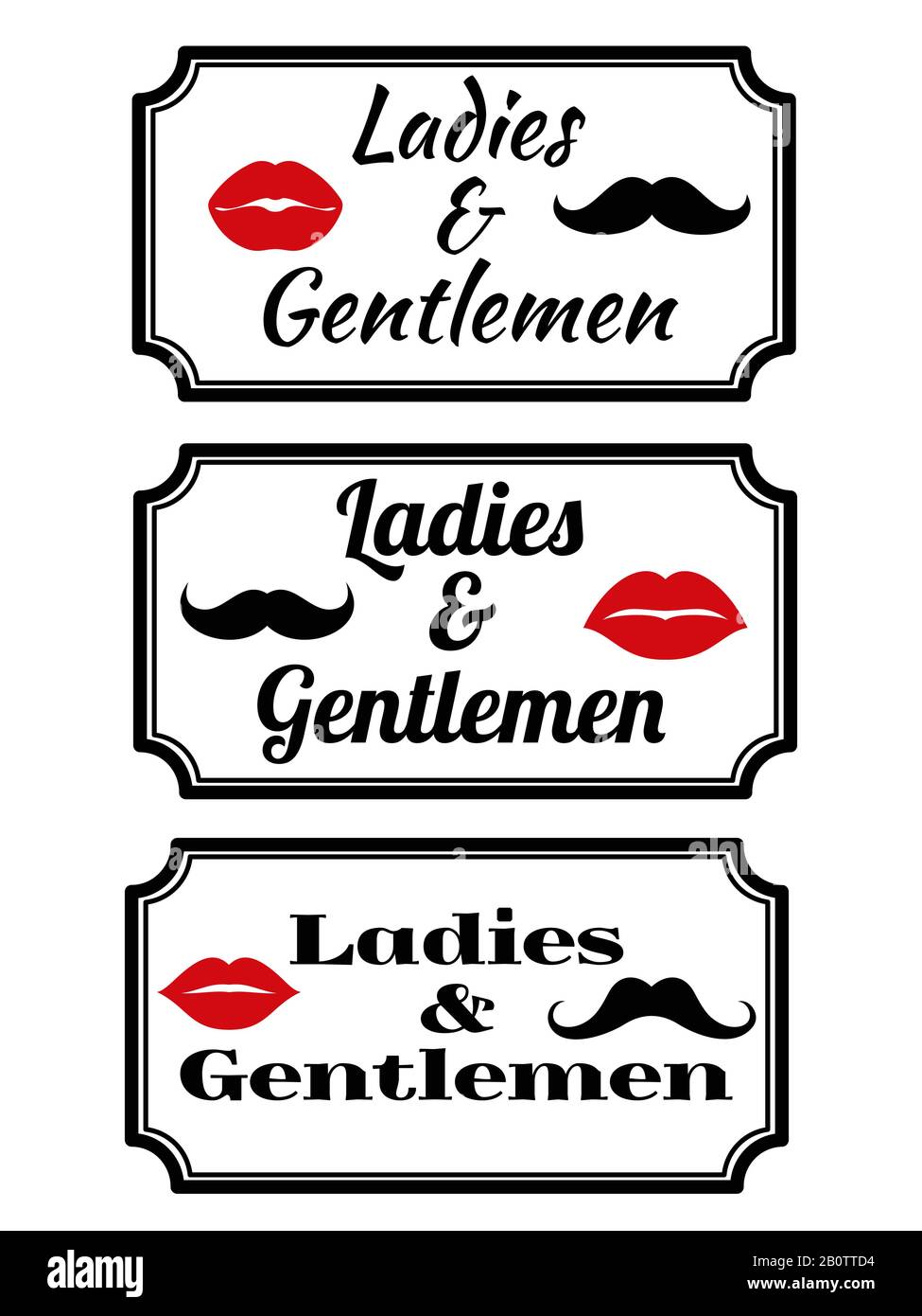 Damen und Herren Namensschild mit Lippen und Schnurrbart. Vektorgrafiken Stock Vektor