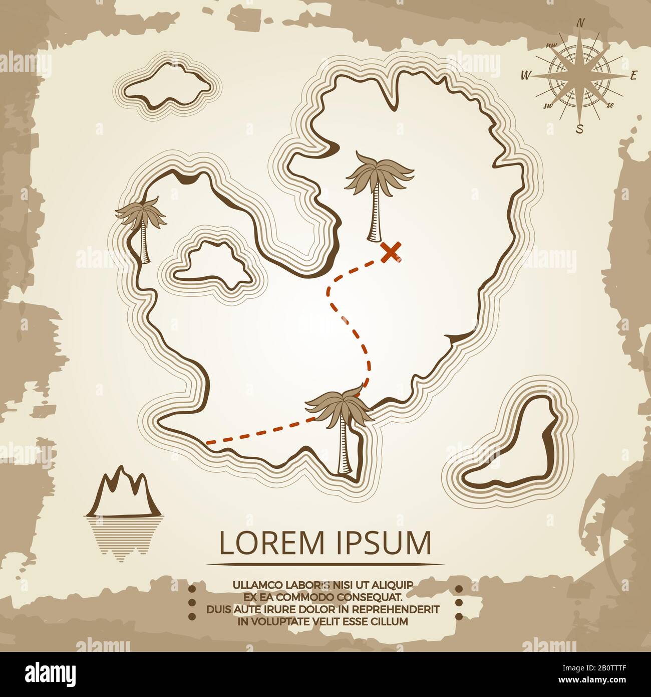 Vintage-Poster-Design mit Inselkarte. Karte mit Papierkunst Insel. Vektorgrafiken Stock Vektor
