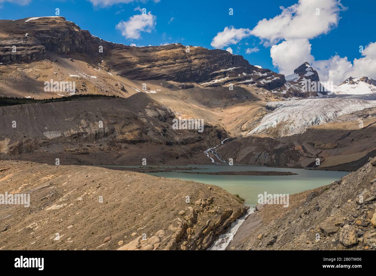 Hargreaves-Gletscher und Hargreaves Lake im Mount Robson Provincial Park, British Columbia, Kanada Stockfoto