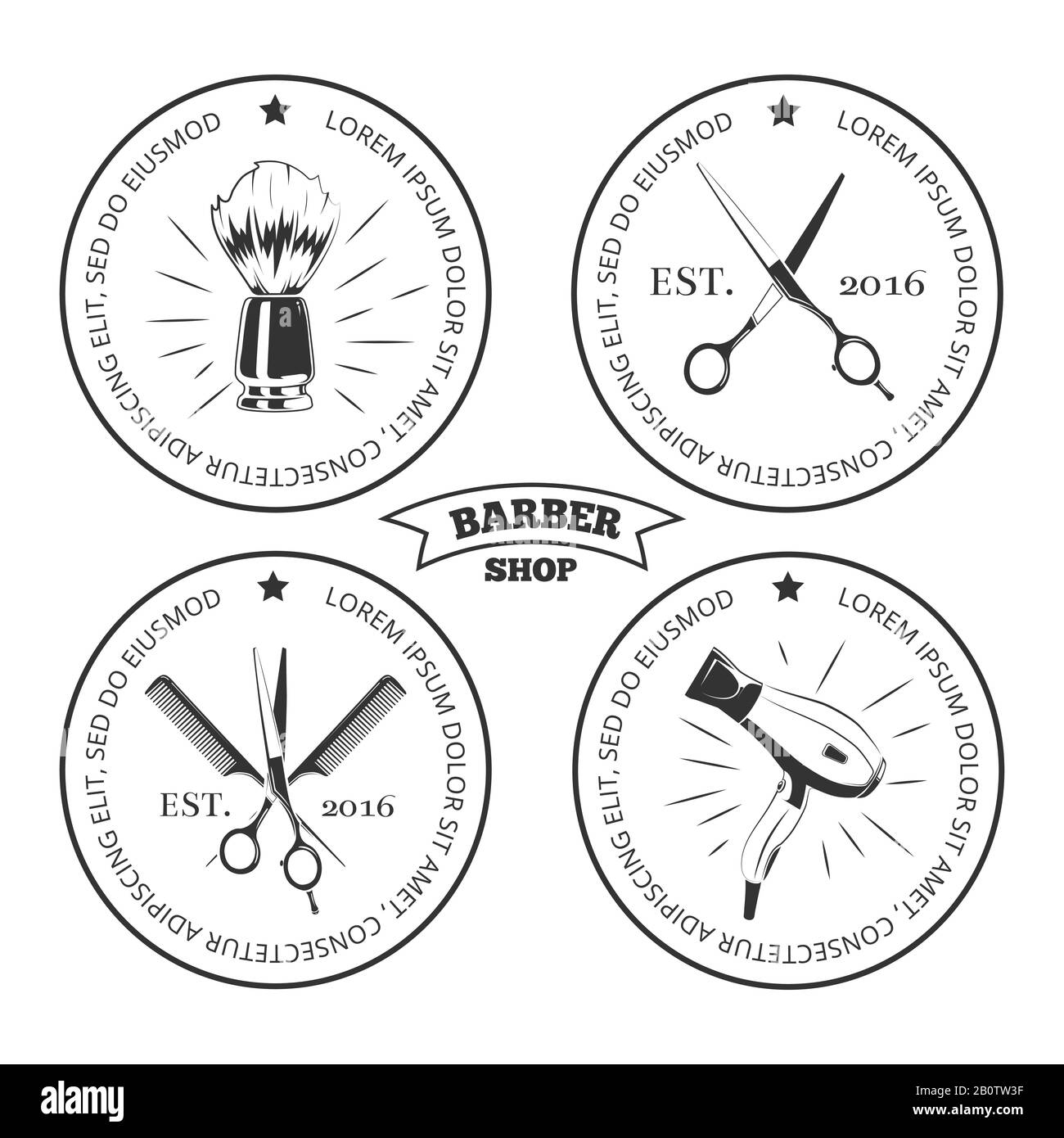 Barber Shop Etiketten isoliert auf weißem Hintergrund. Logo barber Shop. Vektorgrafiken Stock Vektor