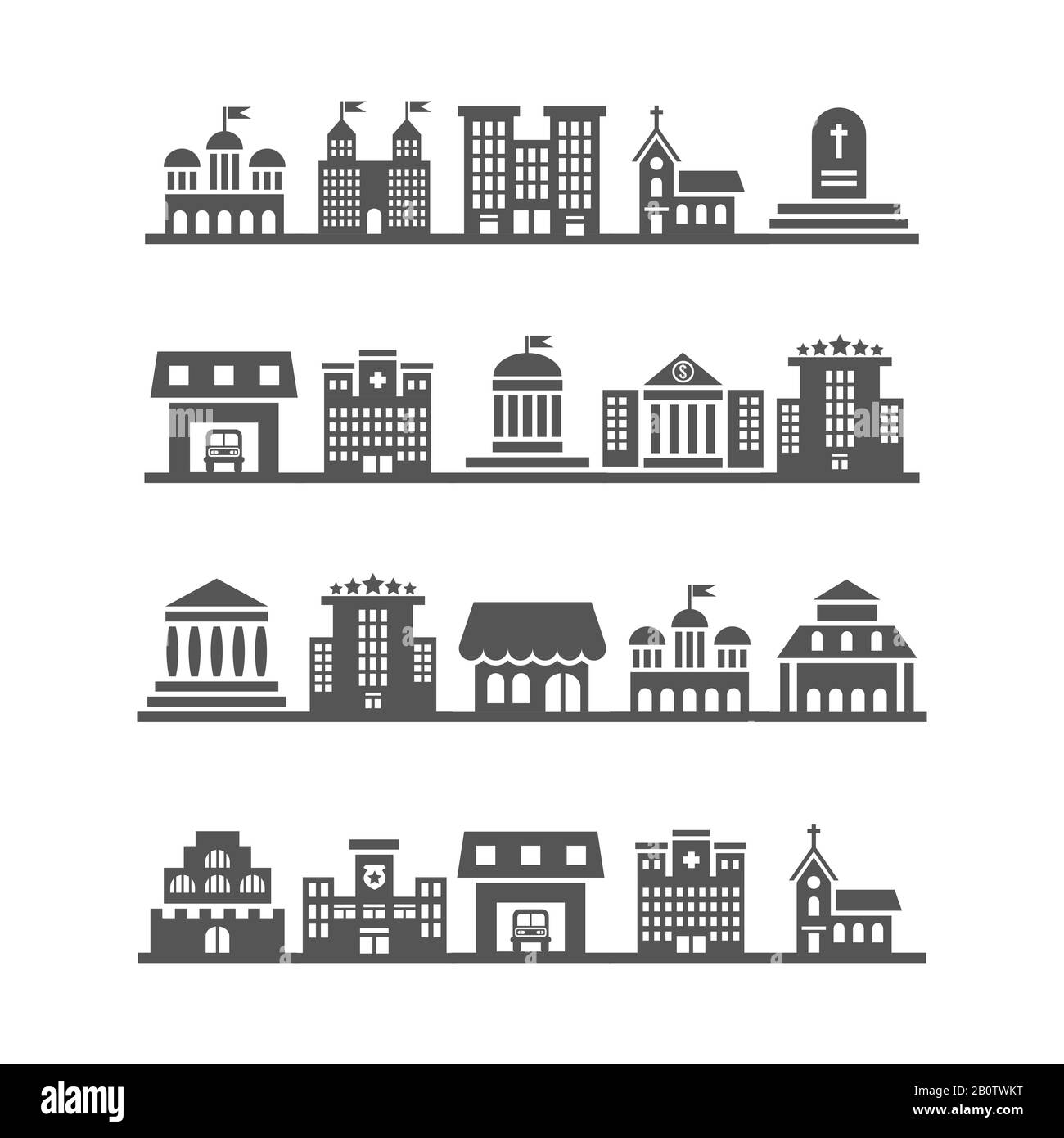 Moderne Stadtlandschaften auf weißem Hintergrund. Architektur urbanes Weiß und Schwarz, Vektorgrafiken Stock Vektor