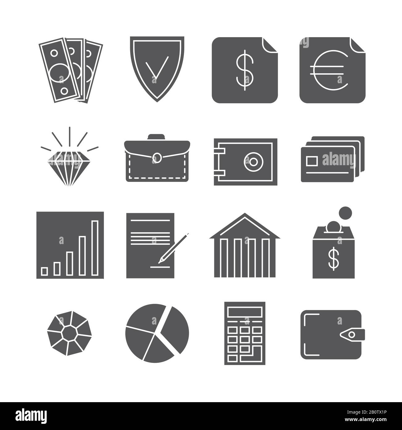 Geldzahlungen Finanz-Vektor-Symbole isoliert auf weiß. Abbildung: Zahlungsfinanzierung Stock Vektor