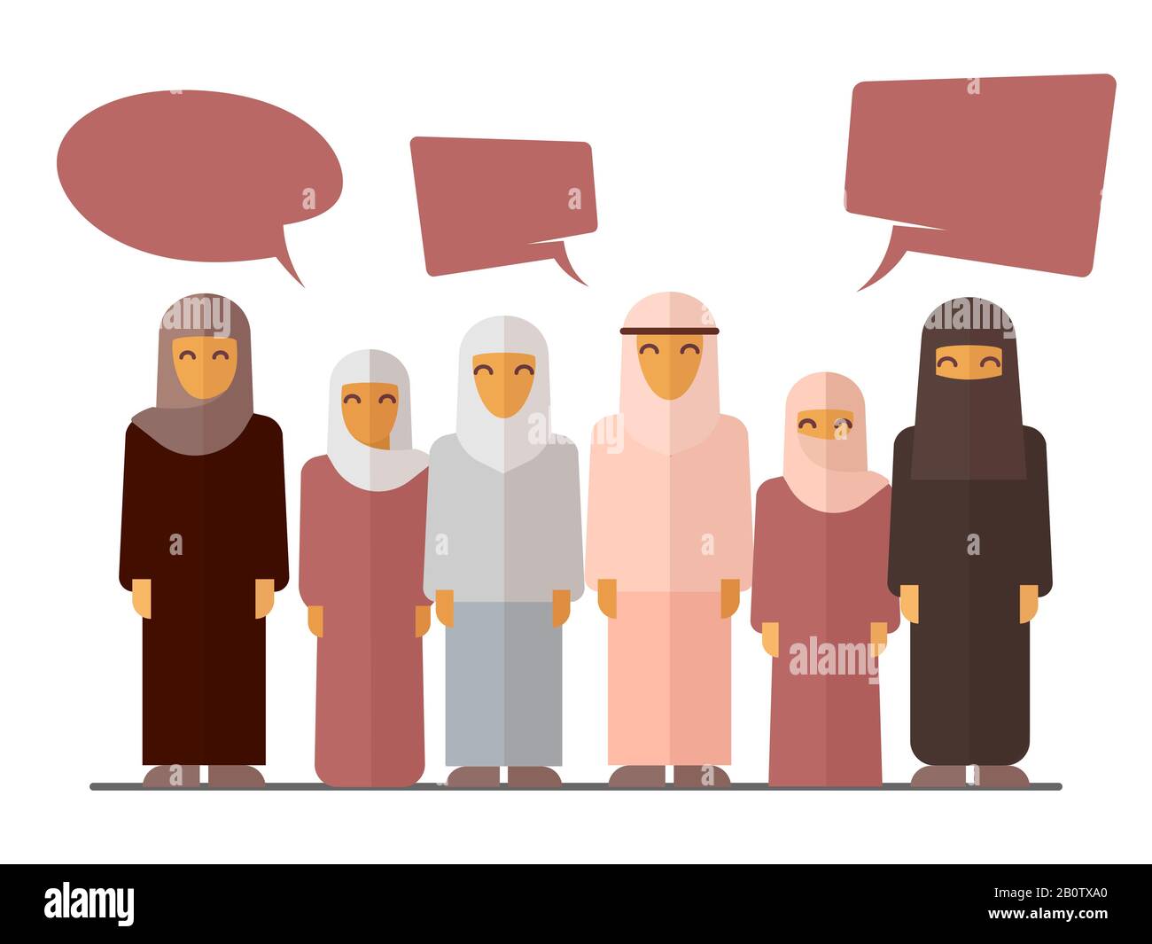 Flaches arabisches Frauen-Sozialkonzept-Banner. Kommunikation weibliche Gruppe, Vektordarstellung Stock Vektor