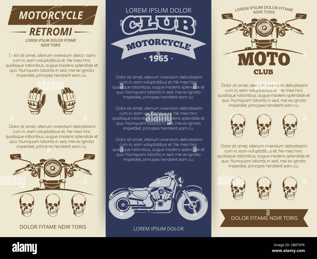 Moto Club Vintage Broschüre oder Banner Vorlage. Vektorgrafiken festlegen Stock Vektor