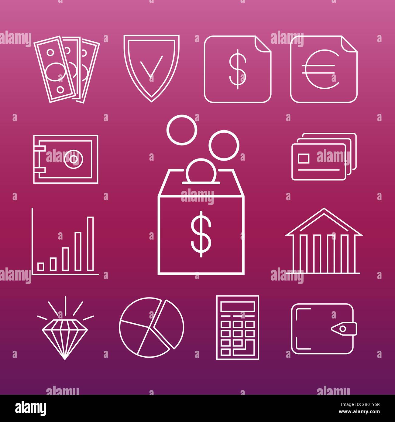 Safe Money Variations Line Art Icons. Darstellung von Brieftaschen und Finanzmitteln Stock Vektor
