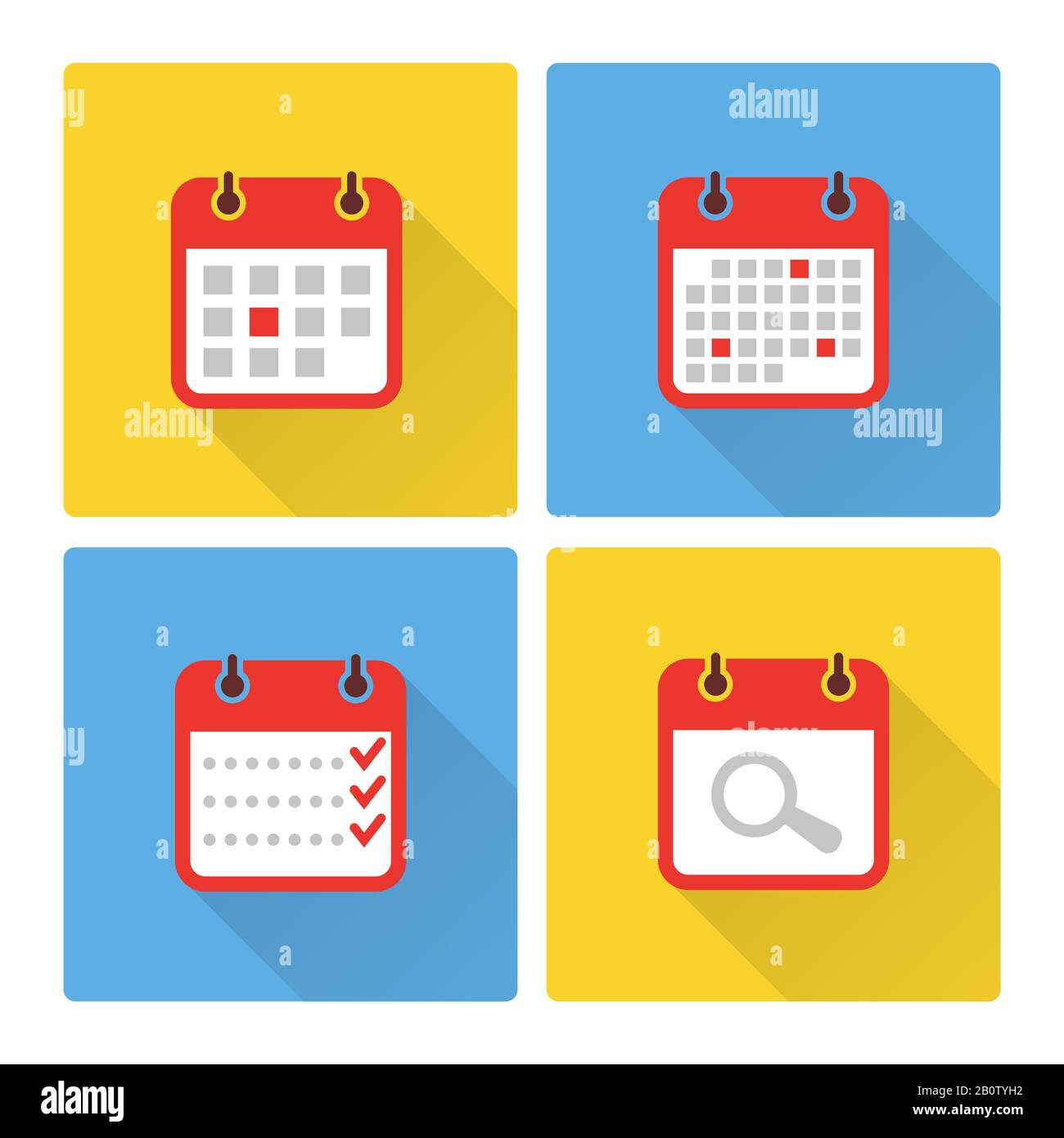 Kalender und zum erledigen farbenfroher flacher Symbole. Symbole auf der Seite "Kalenderplan". Vektorgrafiken Stock Vektor