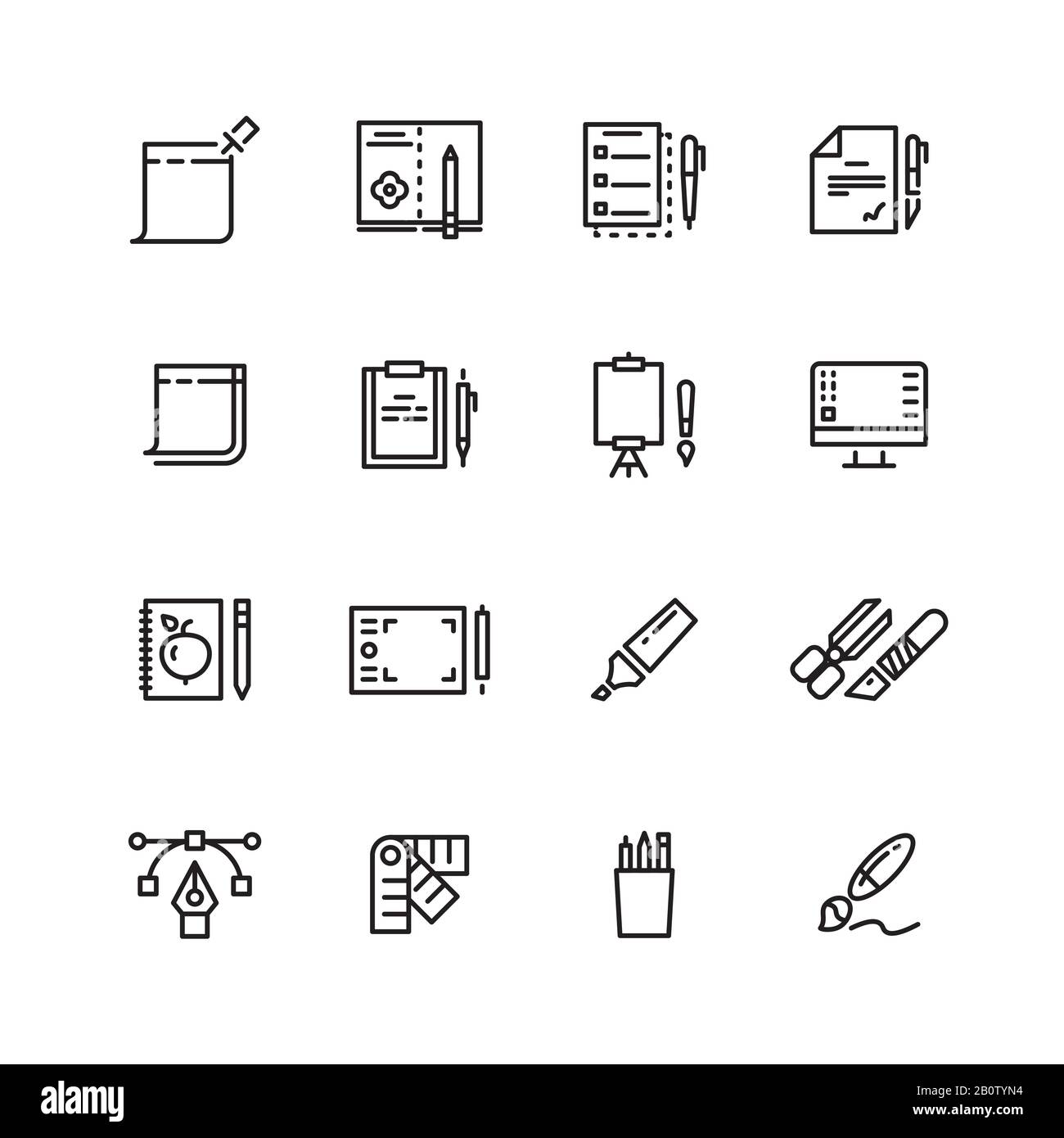 Liniensymbole für Grafikdesign und Schreibwerkzeuge festgelegt. Sammlung von linearem Stift und Bleistift. Vektorgrafiken Stock Vektor