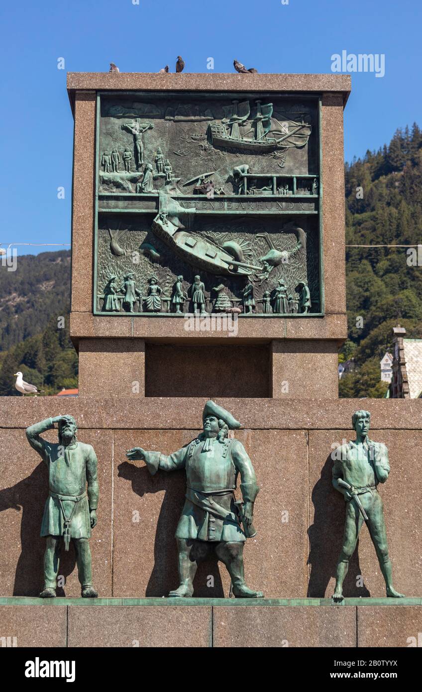 Bergen, NORWEGEN - Sailor's Monument am Torgallmenninger Platz, im Zentrum von Bergen. Stockfoto