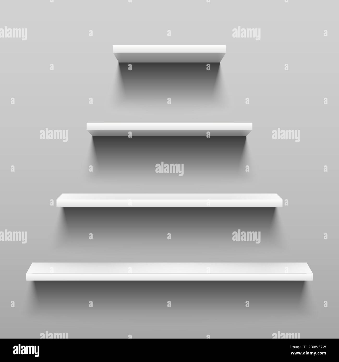 Einfache Regale an der weißen Wand für Innendesign. 3D-Regal im Einzelhandel mit Schattenvektorsatz Stock Vektor