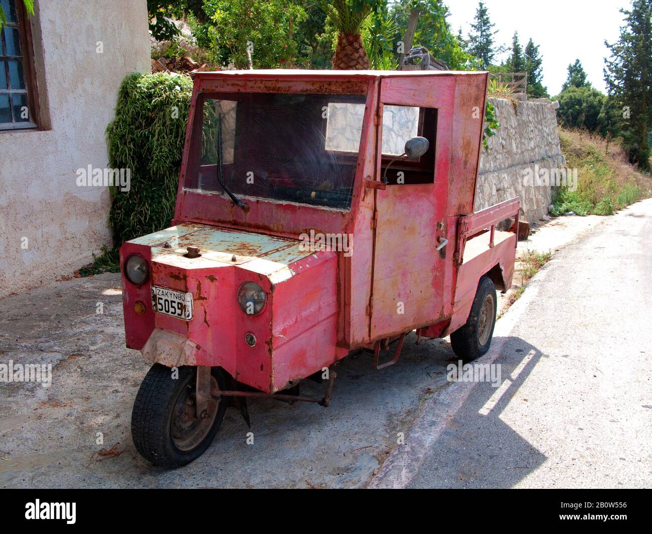 Knossos Dreirad, alter Dreiradwagen im Dorf Maries, Zakynthos, Insel, Griechenland, Europa Stockfoto