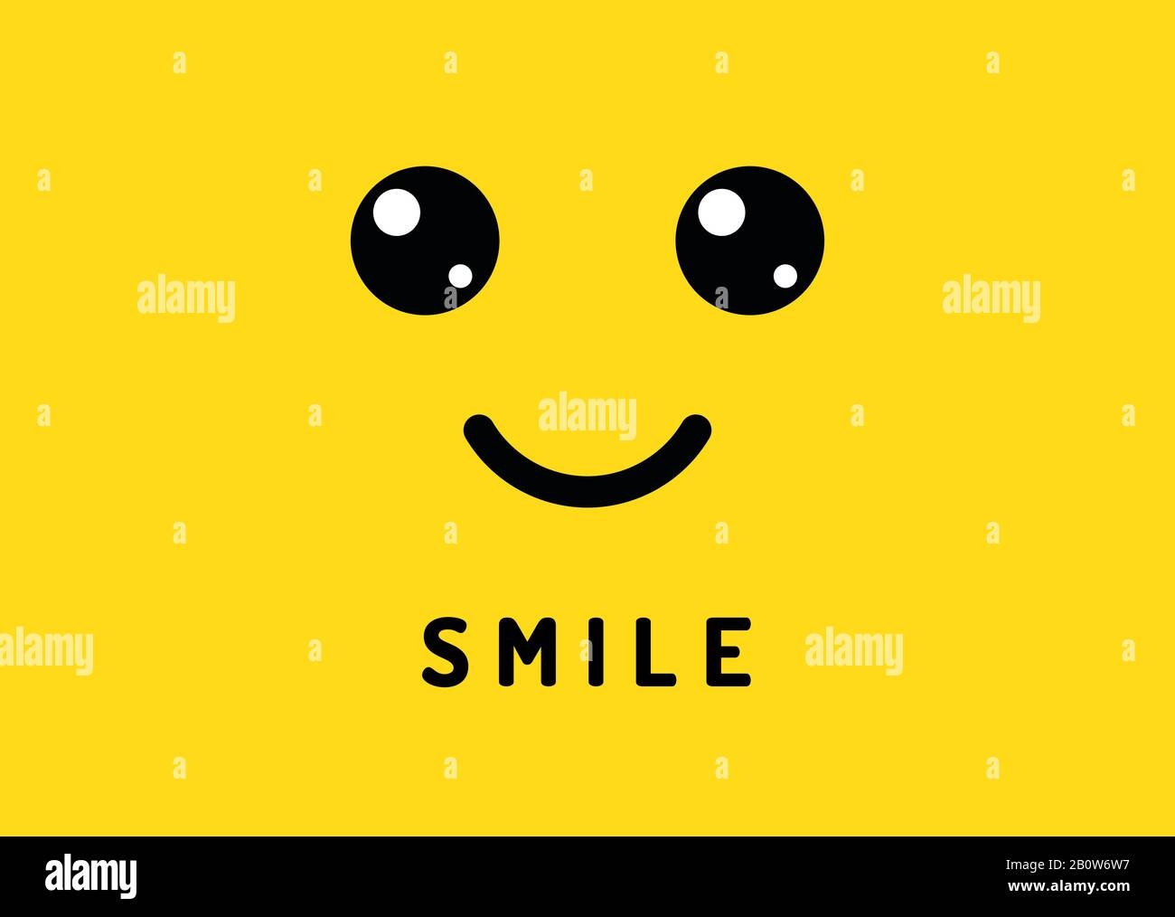 Frohes Lächeln. Lächelndes Gesicht auf gelbem Hintergrund. Lachen Logo, lustiger Vektor Banner Stock Vektor