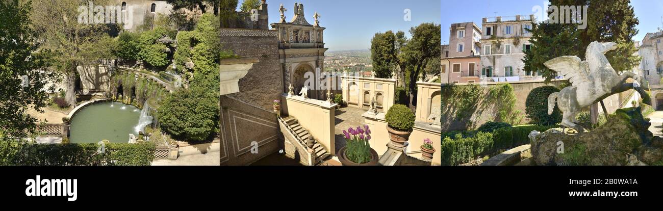 Blick auf die Villa D'Este auf den Triptychon Stockfoto