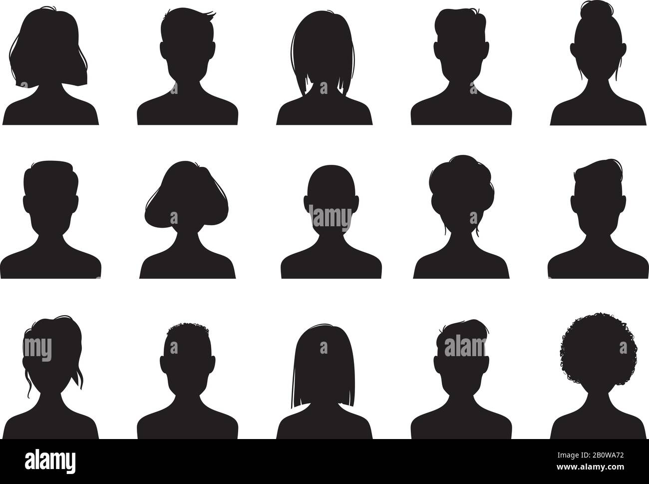 Silhouetten von Profilsymbolen. Anonyme Menschen sehen sich Silhouette, Frau und Mann Kopf Avatar Symbol. Chatten Sie mit einem Vektorsatz für männliche oder weibliche Bilder Stock Vektor