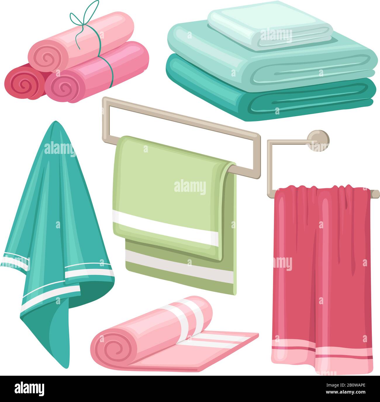 Cartoon Badetuch. Handtücher hängen in isolierten Vektorsymbolen im Bad Stock Vektor