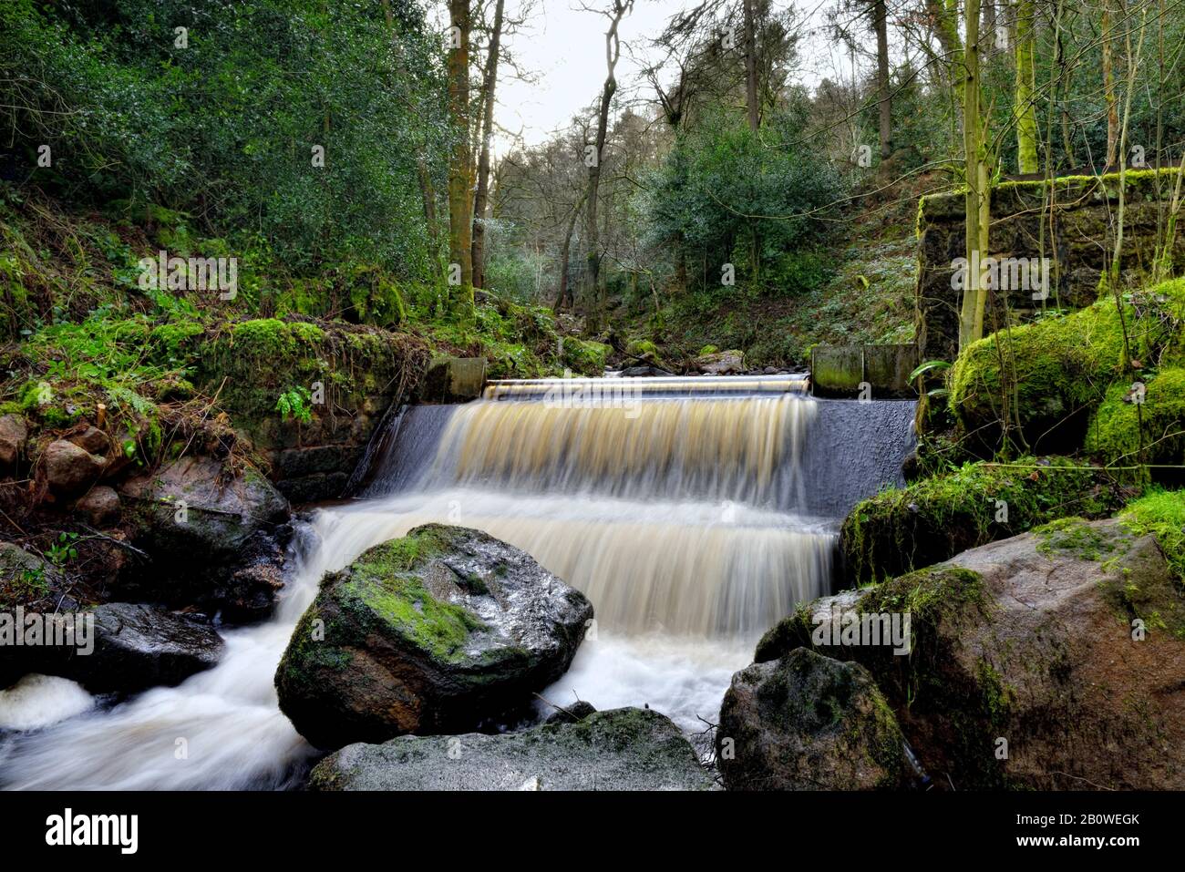 Man Made Waterfall, Wyming Brook Nature Reserve, Sheffield, South Yorkshire, England, Großbritannien Stockfoto