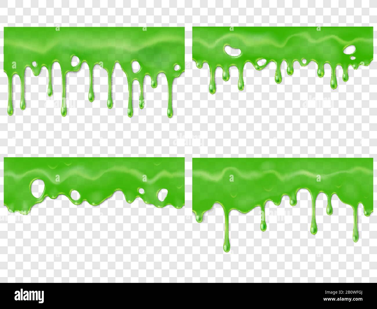 Realistischer Dripping Slime. Nahtloser grüner Fleck von Drippings Gifttropfen. 3D-realistische Vektordarstellung für Schleimtropfentropfen Stock Vektor