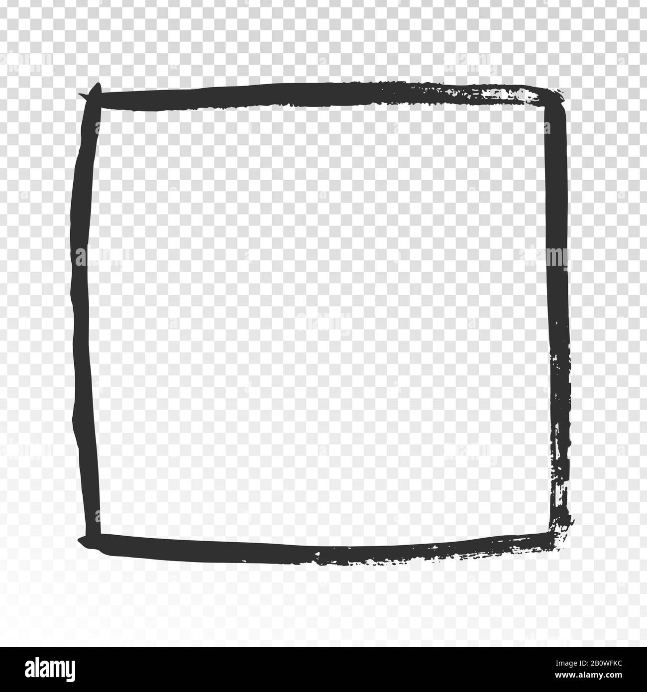 Eckiger Rahmen mit Grunge. Schwarze Pinselstriche Cadre, Aquarellbürsten Etikettendesign oder handgezeichnete Fotorahmen Vektorvorlage Stock Vektor