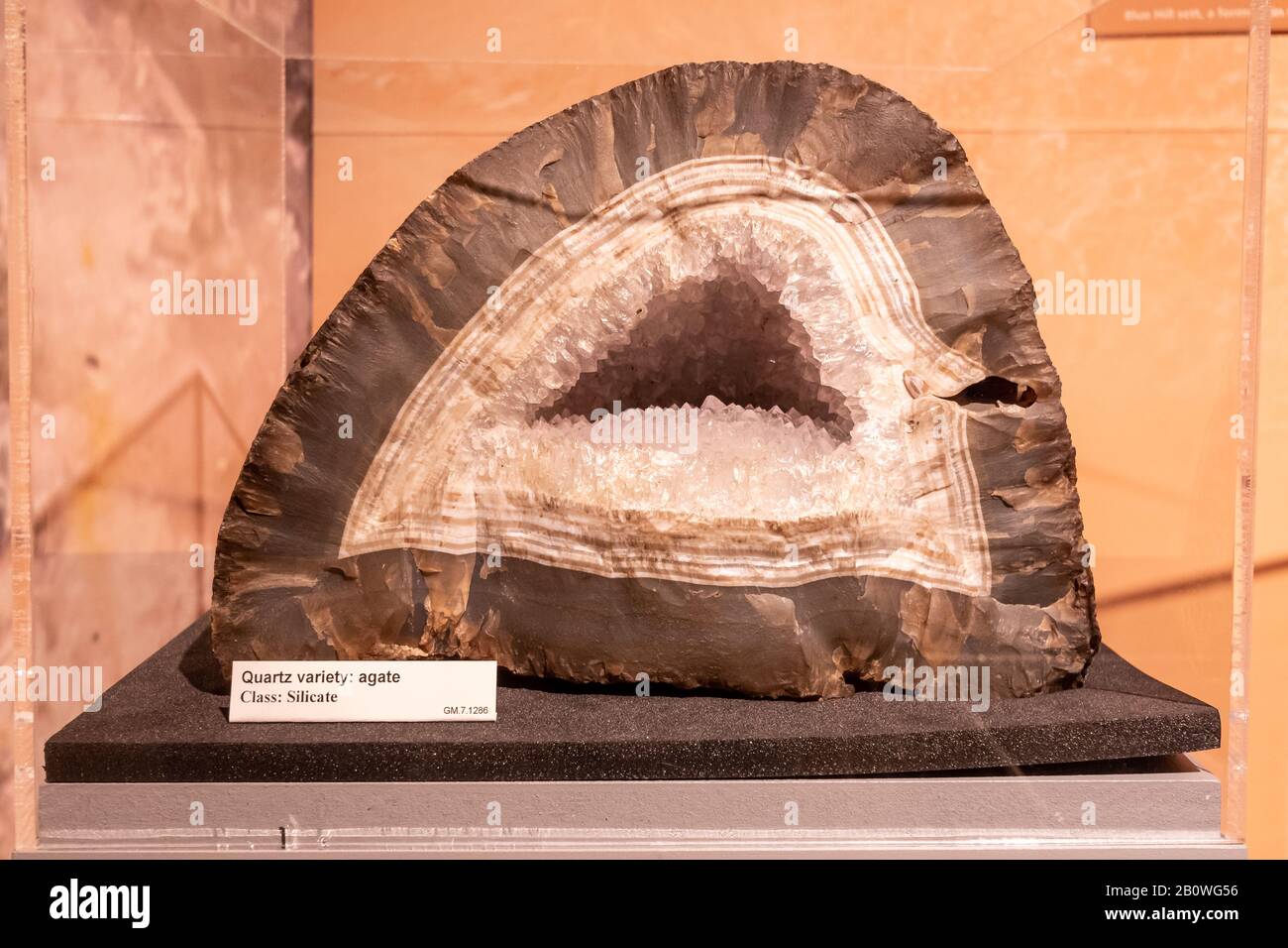 Geologische Museumsausstellung, Quarzvarietät Agat, Klasse Silikat Stockfoto