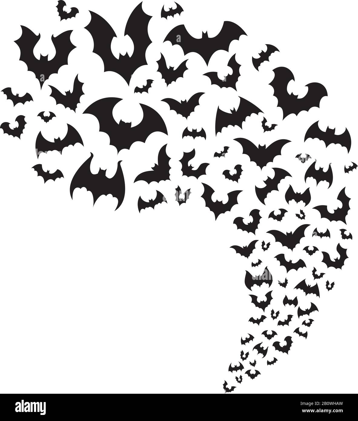 Fliegende Fledermäuse strömen. Gruselige halloween-fledermaus fliege aus der Höhle. Gruselig nächtliches Tier bei der Darstellung des horizontalen Trennvektors am Himmel Stock Vektor