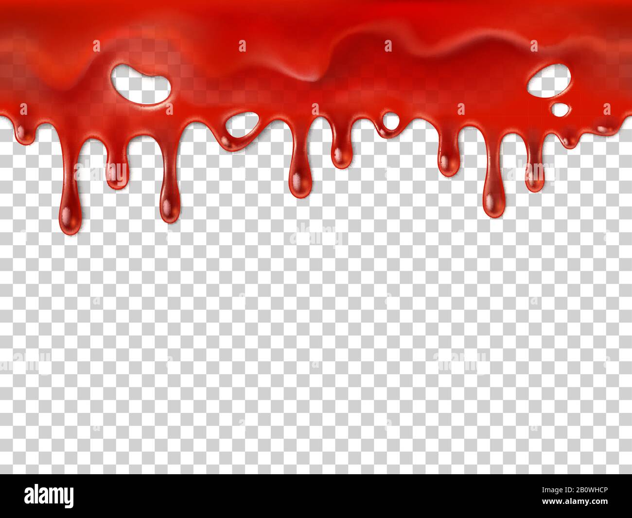 Nahtloses tropfendes Blut. Halloween rot blutete Flecken, blutige Tropfen oder Ketchup-Tropfen realistische 3D-Vektorgrafiken Stock Vektor