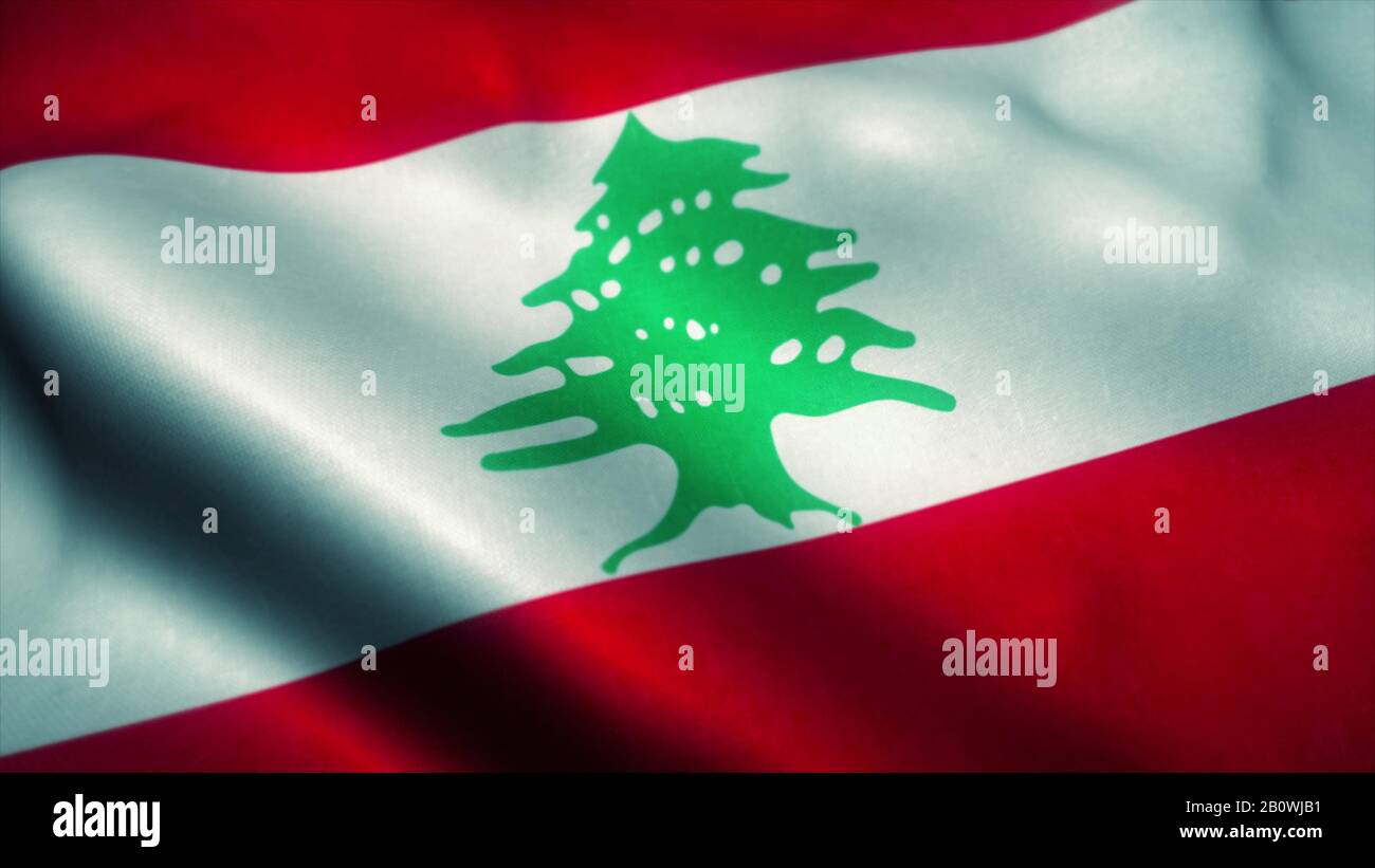 Libanesische Flagge winkt im Wind. Nationalflaggen des Libanon. Zeichen des Libanon. 3D-Rendering. Stockfoto