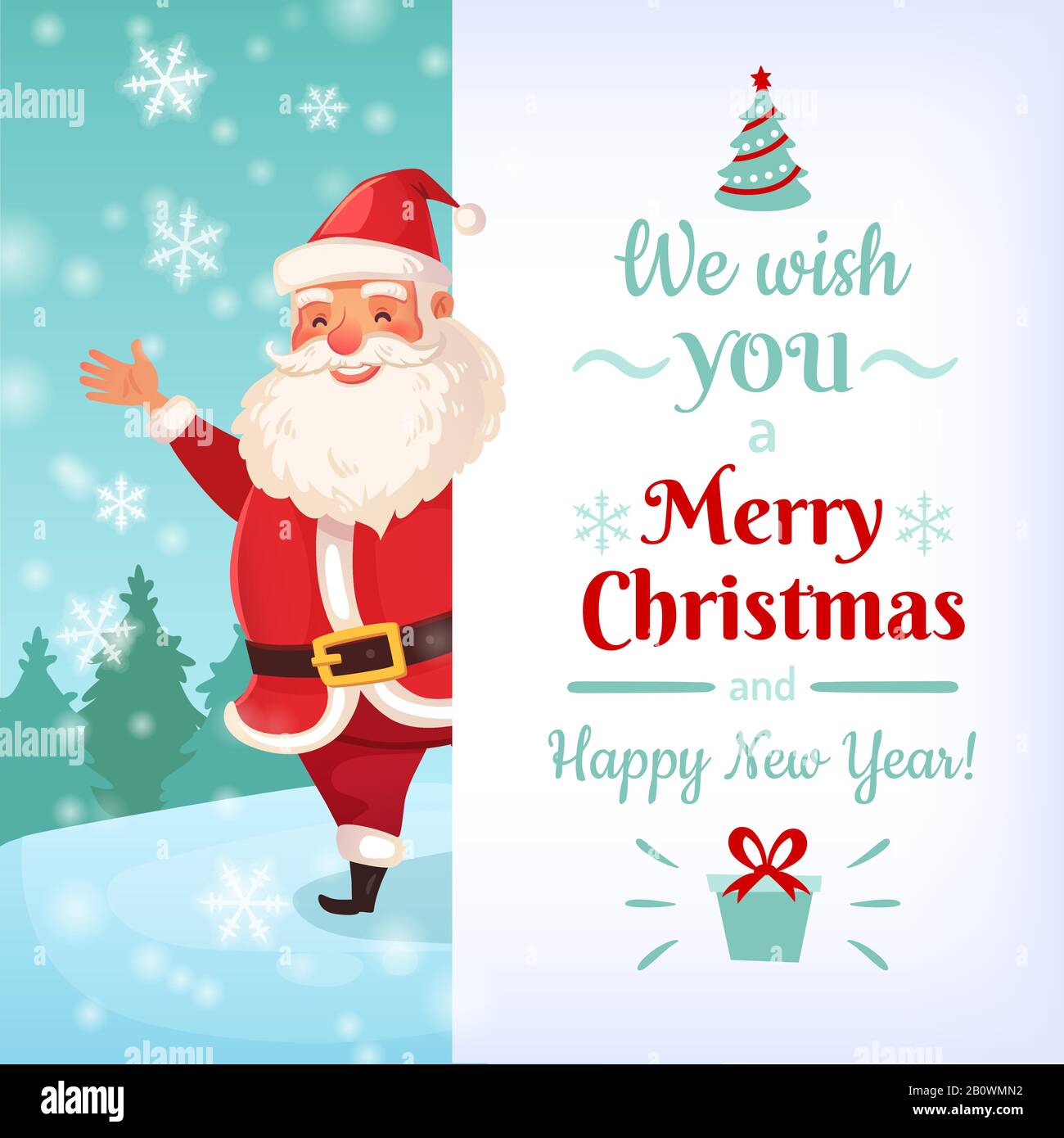 Frohe Weihnachtskarte. Weihnachtsmann Grußkarten Vorlage, Winterurlaub Banner Vektor Illustration Stock Vektor