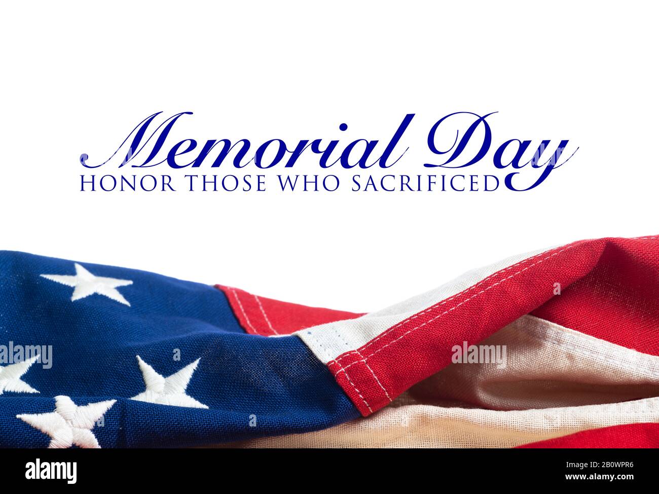 Design des Memorial Day mit Flagge der Vereinigten Staaten auf Weiß Stockfoto