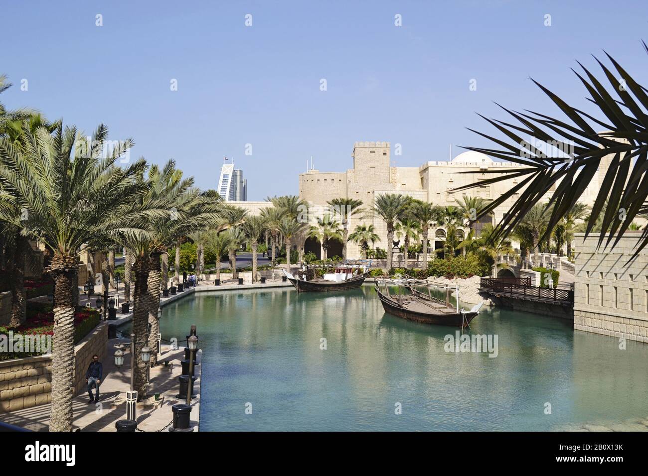 Historisch gesehen, Souk Madinat, Jumeirah, Emirat von Dubai, Vereinigte Arabische Emirate, Arabische Halbinsel, Naher Osten, Stockfoto