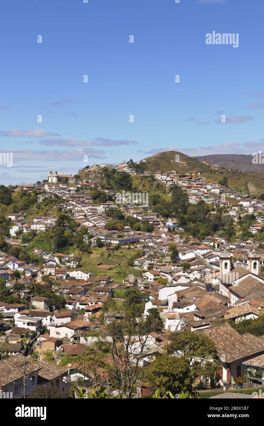 Blick über Ouro Preto, Minas Gerais, Brasilien, Südamerika, Stockfoto