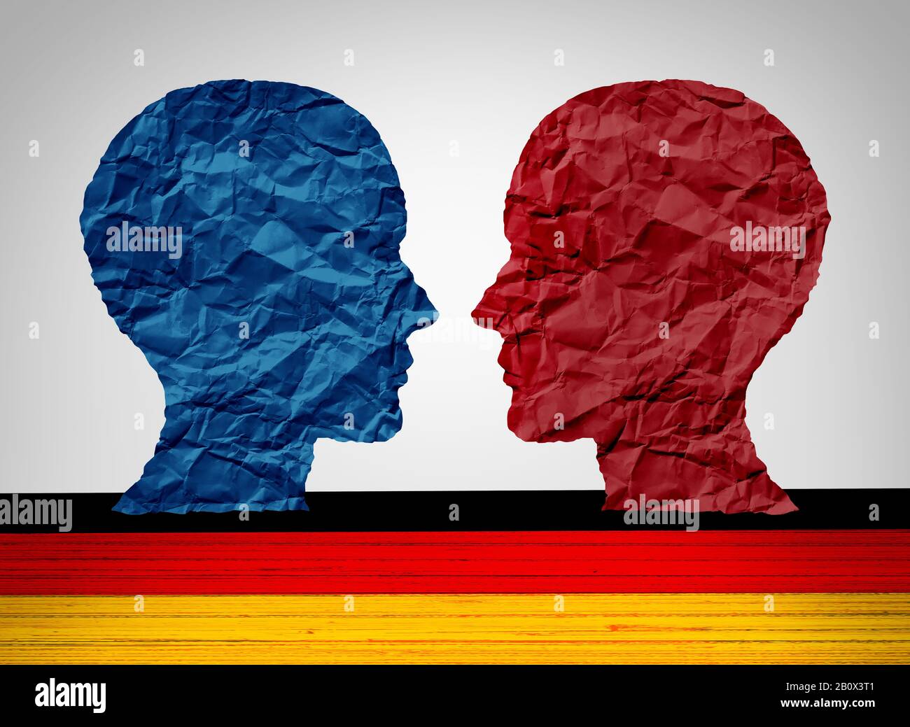 Deutschland ganz links und ganz rechts politisches Konzept als Berliner und deutsches politisches und europäisches Sozialdenken, das sich von zwei Seiten abklinken kann. Stockfoto