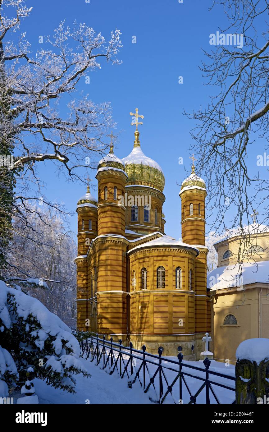 Russisch-orthodoxe Kapelle auf dem historischen Friedhof Weimar, Thüringen, Deutschland, Stockfoto