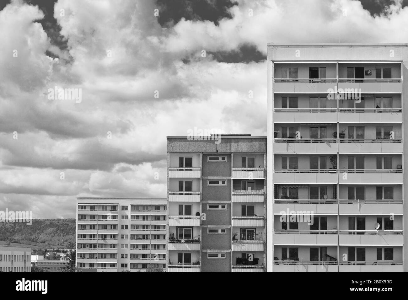 Plattenbauten, Sozialwohnungen, Jena, Thüringen, Deutschland, Stockfoto