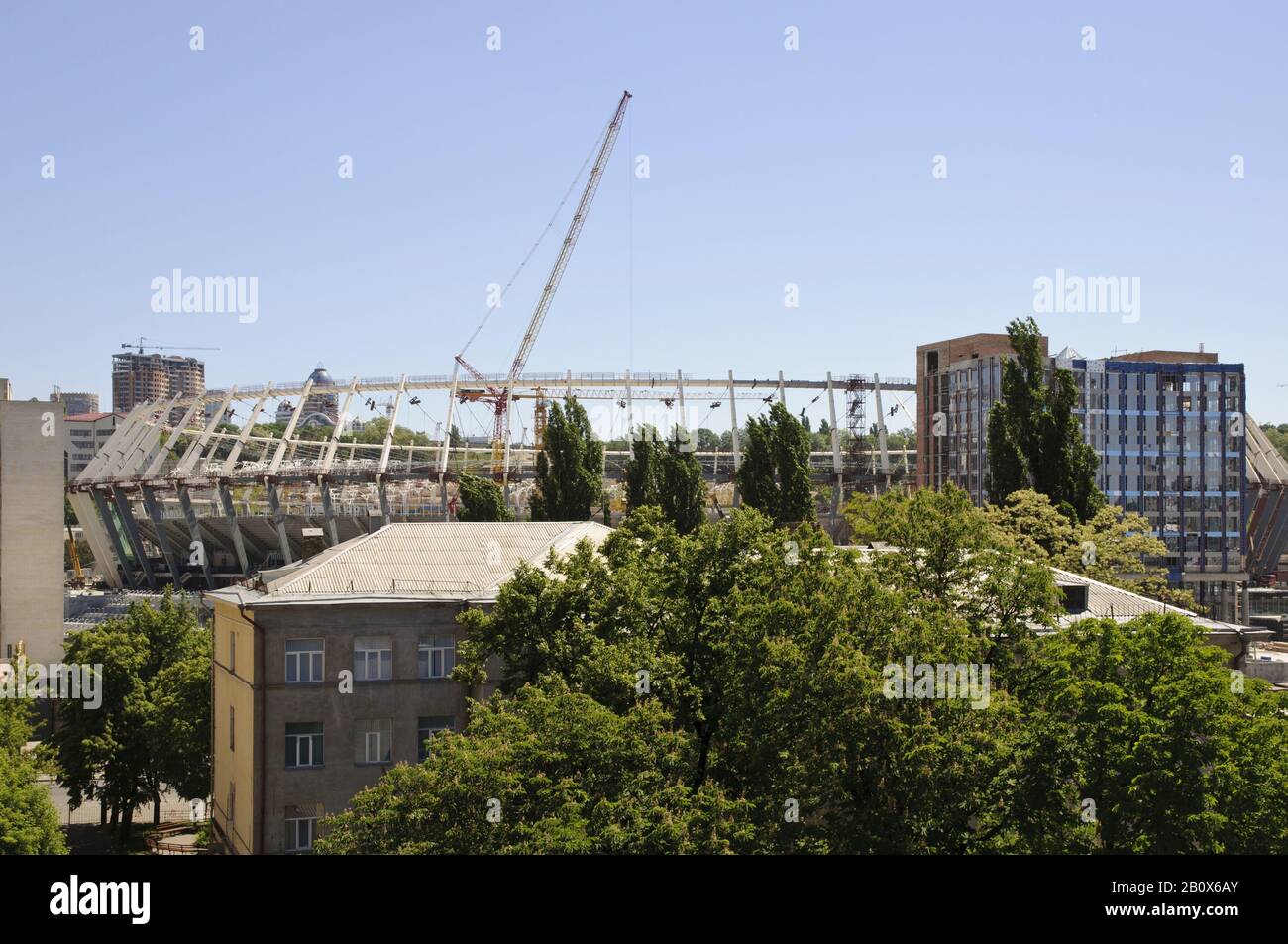 Blick auf die Baustelle des Olimpiyskiy-Stadions, Kiew, Ukraine, Osteuropa, Stockfoto